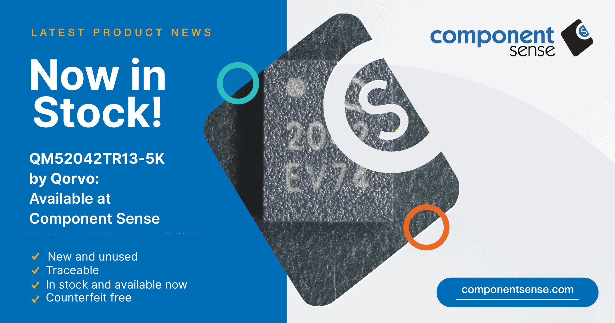 A blog banner for QM52042TR13-5K by Qorvo