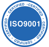ISO90001 certification badge with blue circle background. 